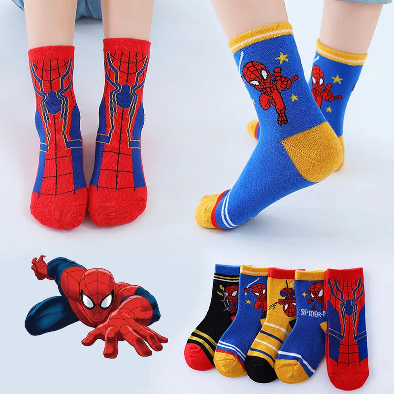 5 Pairs Anime Cosplay Socks Marvel Heros Spiderman Children Socks Cartoon Baby Cotton Socks for Boys 1-12 Years Birthday Gifts