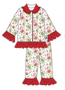 High Quality Christmas Pajama Set Long Sleeve  Santa Claus Bow Print Girls Boys Set Children's Clothes
