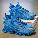 Ténis de Corrida e Ginásio Masculinos Leves - Sapatilhas de Treino Respiráveis com Sola TPU Almofadada, Ténis com Atacadores para Ginásio, Jogging e Uso Casual - Sapatos Casuais Outono/Inverno em Azul Vibrante, Design Padrão Dinâmico, Absorção de Choque