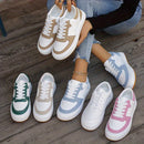 Ténis Femininos Low-Top Atacadores - Bege/Branco/Azul PU Sola Almofadada TPR