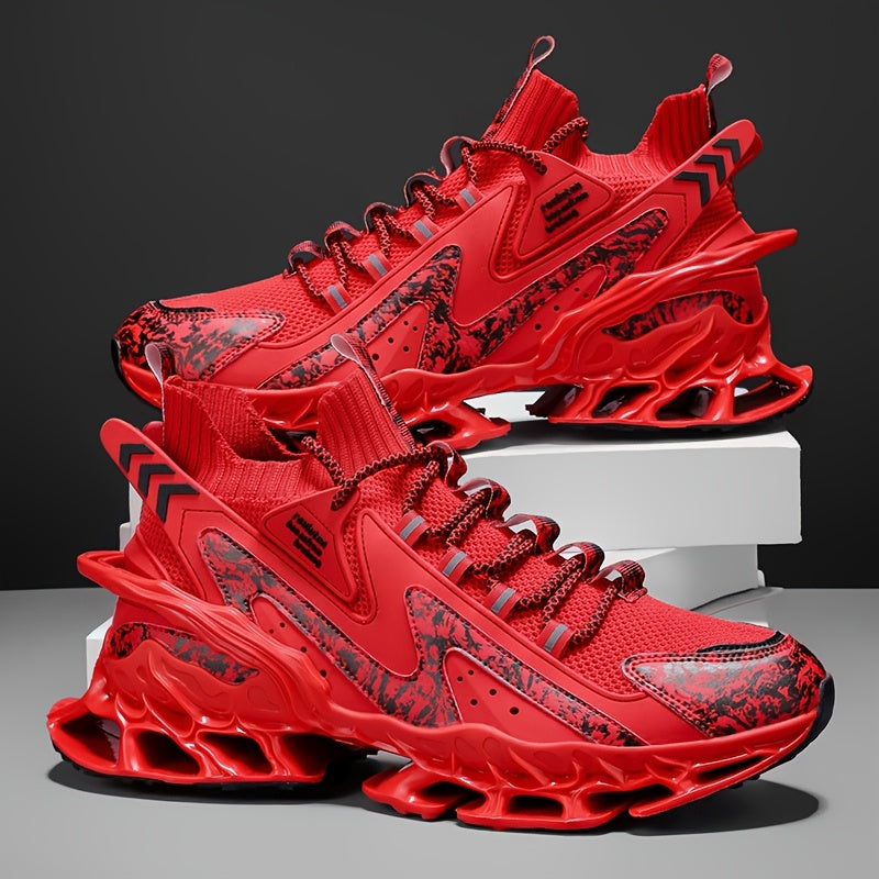 Ténis de Corrida e Ginásio Masculinos Leves - Sapatilhas de Treino Respiráveis com Sola TPU Almofadada, Ténis com Atacadores para Ginásio, Jogging e Uso Casual - Sapatos Casuais Outono/Inverno em Azul Vibrante, Design Padrão Dinâmico, Absorção de Choque