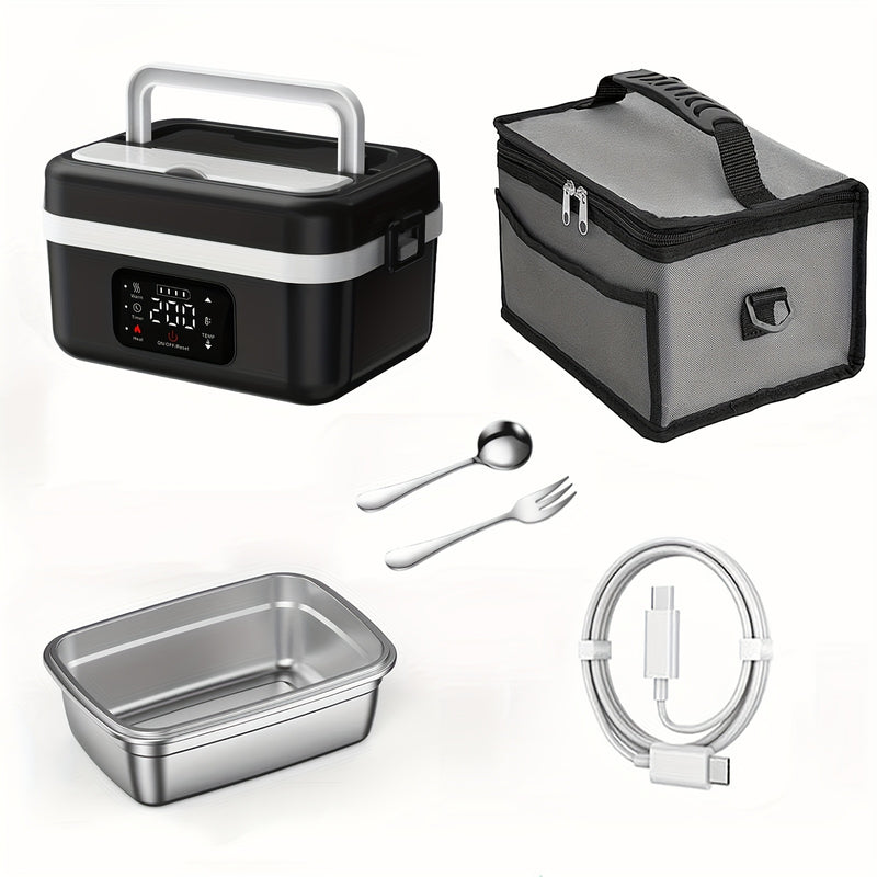 Lancheira Inteligente com Ecrã Digital - Aquece Refeições USB 1000ml Aço Inoxidável
