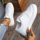 Ténis Femininos Low-Top Atacadores - Bege/Branco/Azul PU Sola Almofadada TPR