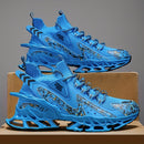 Ténis de Corrida e Ginásio Masculinos Leves - Sapatilhas de Treino Respiráveis com Sola TPU Almofadada, Ténis com Atacadores para Ginásio, Jogging e Uso Casual - Sapatos Casuais Outono/Inverno em Azul Vibrante, Design Padrão Dinâmico, Absorção de Choque