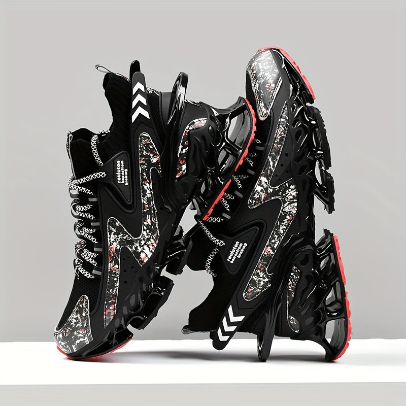 Ténis de Corrida e Ginásio Masculinos Leves - Sapatilhas de Treino Respiráveis com Sola TPU Almofadada, Ténis com Atacadores para Ginásio, Jogging e Uso Casual - Sapatos Casuais Outono/Inverno em Azul Vibrante, Design Padrão Dinâmico, Absorção de Choque