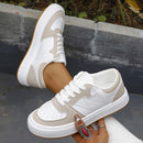 Ténis Femininos Low-Top Atacadores - Bege/Branco/Azul PU Sola Almofadada TPR