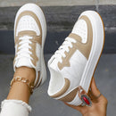 Ténis Femininos Low-Top Atacadores - Bege/Branco/Azul PU Sola Almofadada TPR