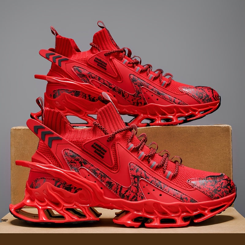 Ténis de Corrida e Ginásio Masculinos Leves - Sapatilhas de Treino Respiráveis com Sola TPU Almofadada, Ténis com Atacadores para Ginásio, Jogging e Uso Casual - Sapatos Casuais Outono/Inverno em Azul Vibrante, Design Padrão Dinâmico, Absorção de Choque