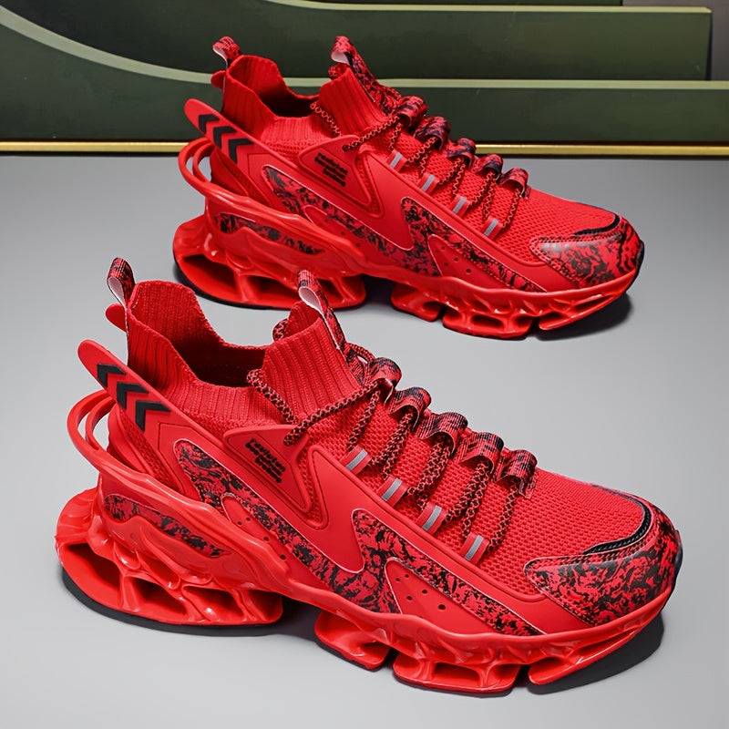 Ténis de Corrida e Ginásio Masculinos Leves - Sapatilhas de Treino Respiráveis com Sola TPU Almofadada, Ténis com Atacadores para Ginásio, Jogging e Uso Casual - Sapatos Casuais Outono/Inverno em Azul Vibrante, Design Padrão Dinâmico, Absorção de Choque