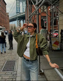 Casaco Feminino Casual Textura Camurça - Fecho Éclair Lavável à Máquina