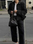 Casaco Feminino Casual Textura Camurça - Fecho Éclair Lavável à Máquina