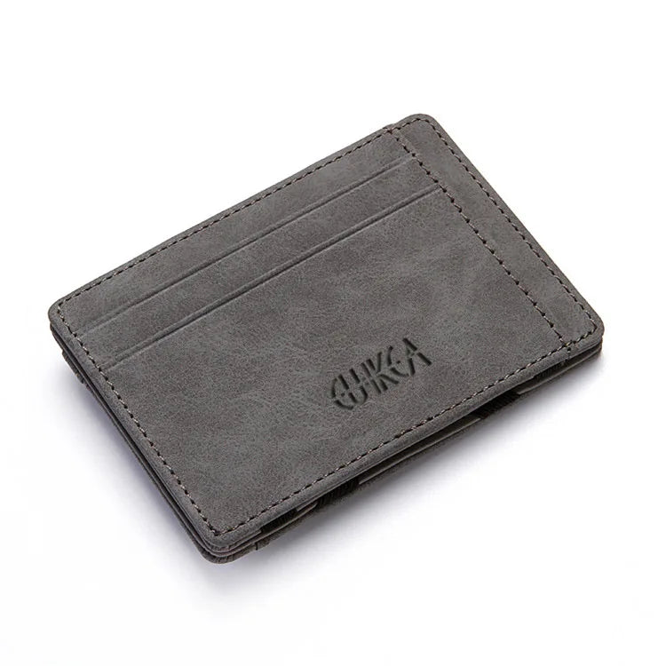Carteira Masculina Couro Fecho Mágico - Porta-Cartões Clipe Notas Design