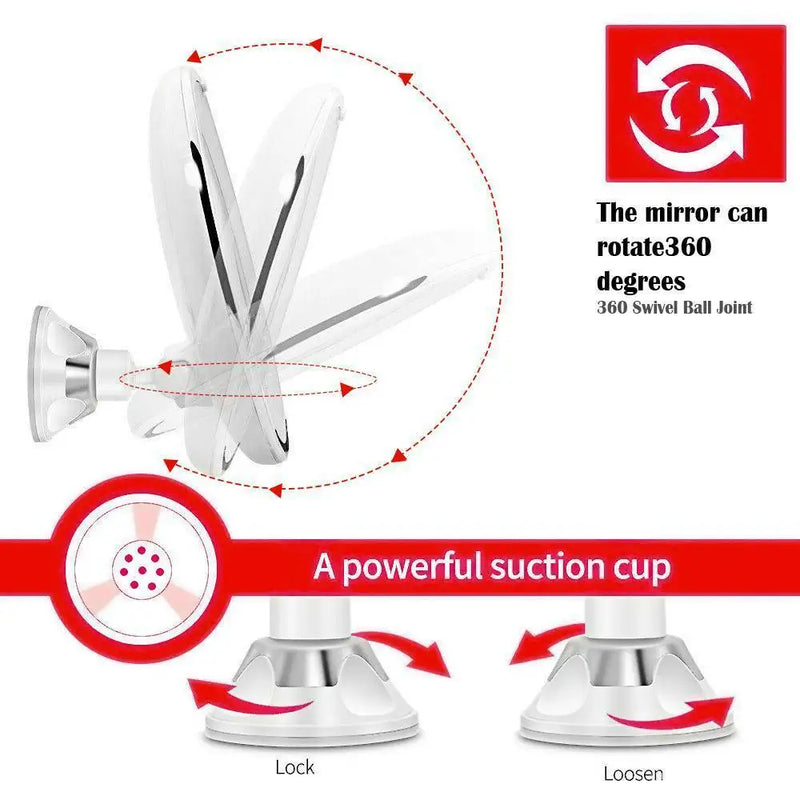 Espelho Maquilhagem LED 10x Ampliação - Rotativo 360° Ventosa para Casa de Banho
