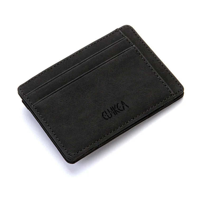 Carteira Masculina Couro Fecho Mágico - Porta-Cartões Clipe Notas Design