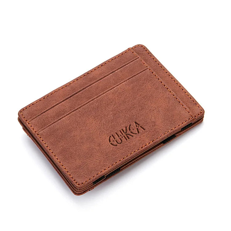 Carteira Masculina Couro Fecho Mágico - Porta-Cartões Clipe Notas Design
