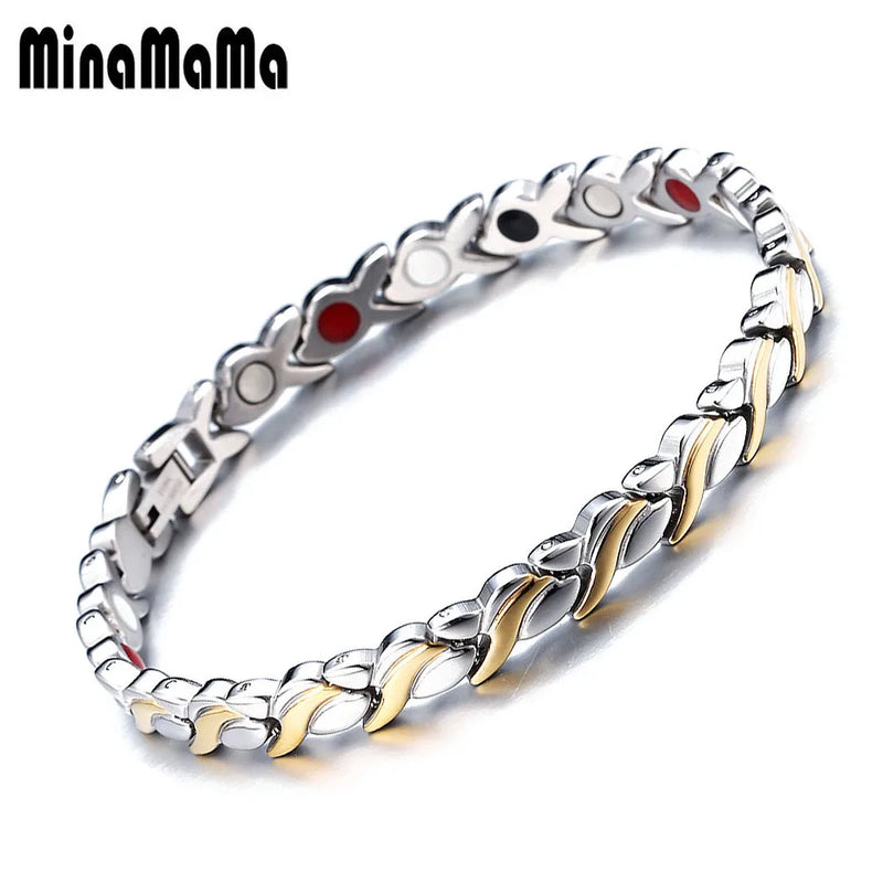 Pulseira Magnética Terapêutica - Aço Inoxidável Design Trigo