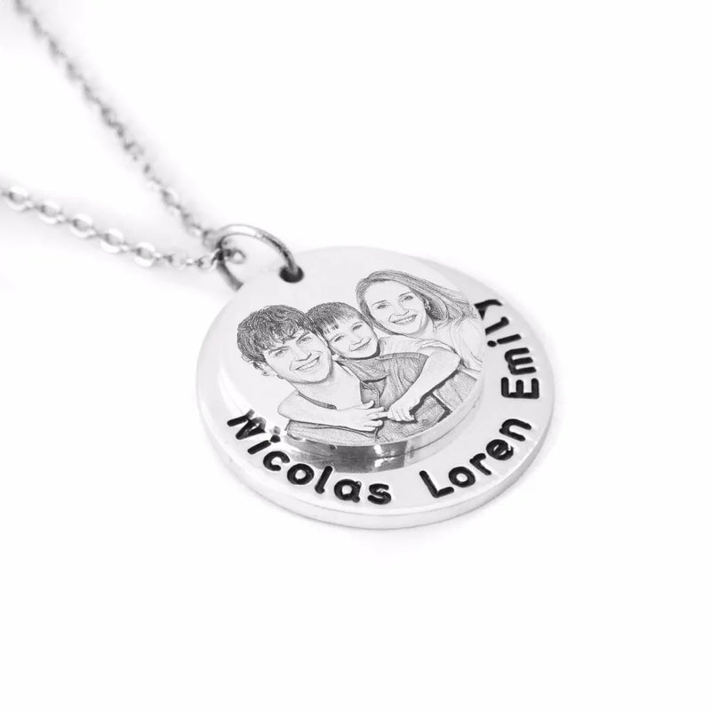Colar Personalizado com Foto e Nomes - Prata 925 Pendente Redondo