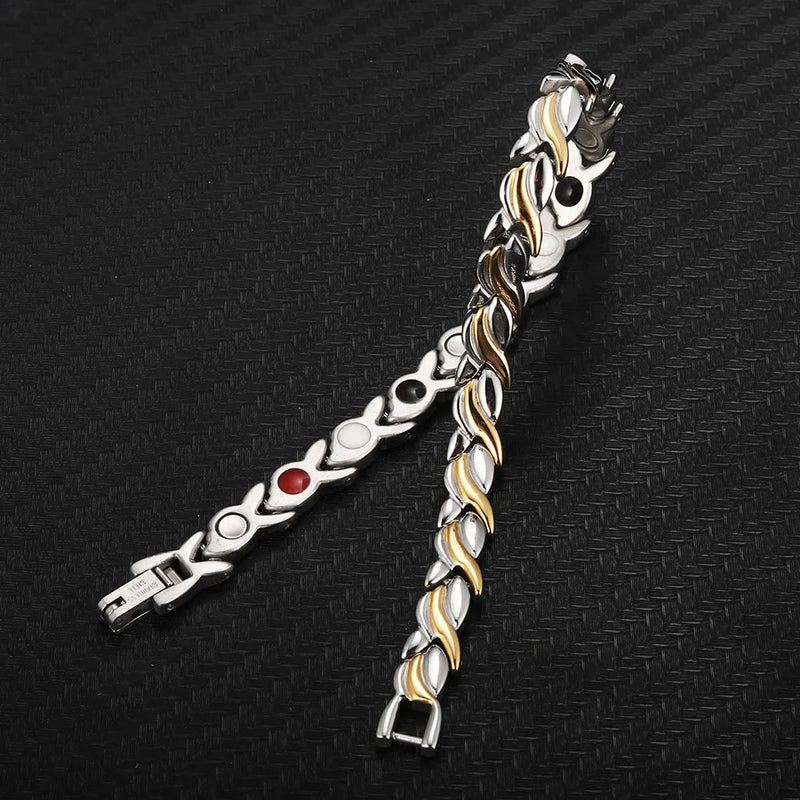 Pulseira Magnética Terapêutica - Aço Inoxidável Design Trigo