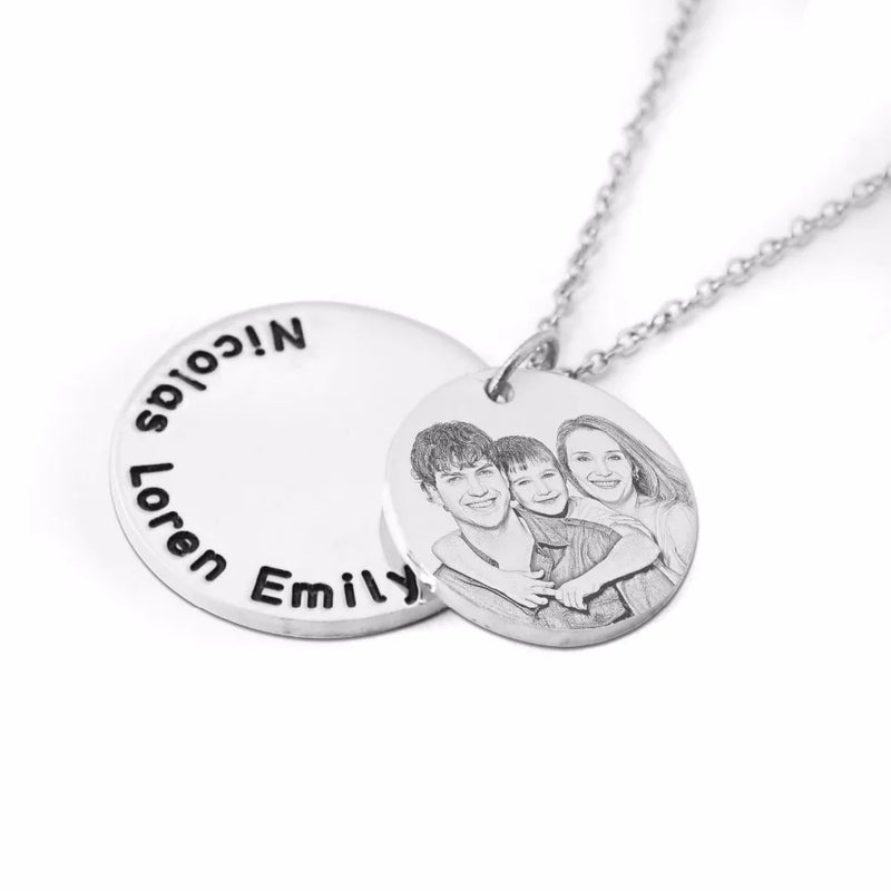 Colar Personalizado com Foto e Nomes - Prata 925 Pendente Redondo