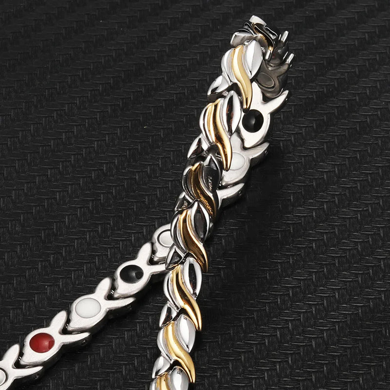 Pulseira Magnética Terapêutica - Aço Inoxidável Design Trigo