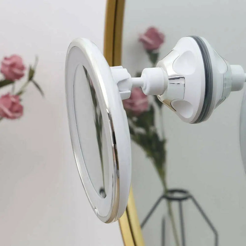 Espelho Maquilhagem LED 10x Ampliação - Rotativo 360° Ventosa para Casa de Banho