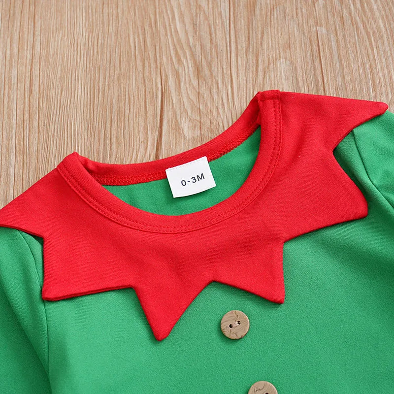 Fato Elfo Natal Bebé - Roupa Confortável Macia 0-18M Manga Comprida Jumpsuit