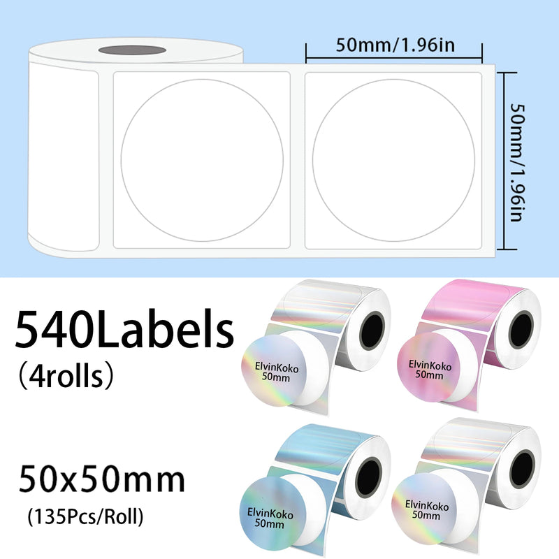 540 Etiquetas Circulares M110 50mm Impermeáveis - Papel Laser Redondo para P50 P1 DP30S M220