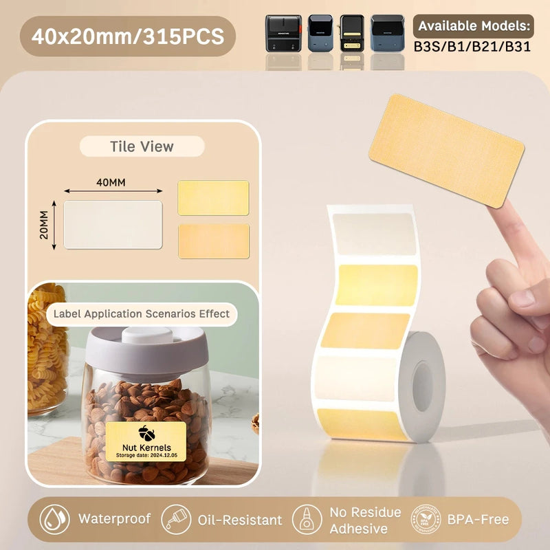 Papel Térmico Niimbot B21/B203/B3S - Etiquetas Autoadesivas Impermeáveis Resistentes a Óleo e Rasgos