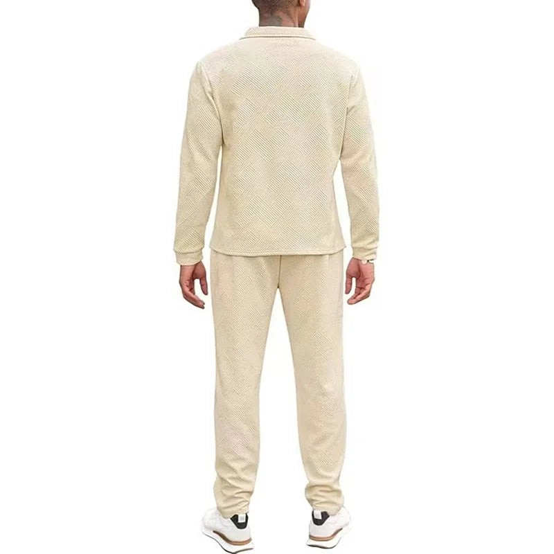 Conjunto Polo Jacquard Masculino - Camisa Manga Comprida e Calças Primavera Outono