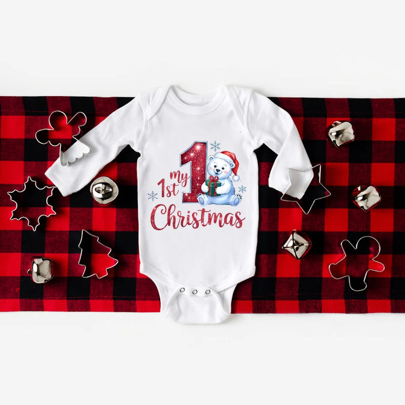 Body Bebé Primeiro Natal - My 1st Christmas Manga Comprida Romper Xmas