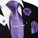 Conjunto Gravata Xadrez Castanho - Seda 8cm com Acessórios