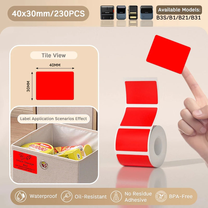 Papel Térmico Niimbot B21/B203/B3S - Etiquetas Autoadesivas Impermeáveis Resistentes a Óleo e Rasgos