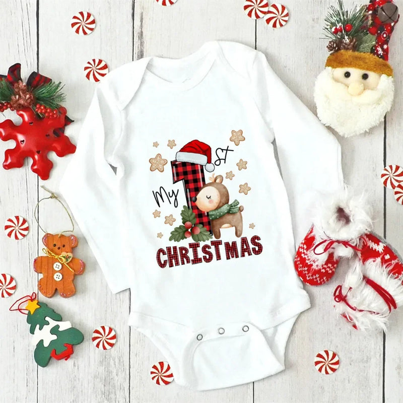 Body Bebé Primeiro Natal Rena - My First Christmas Manga Comprida Pai Natal