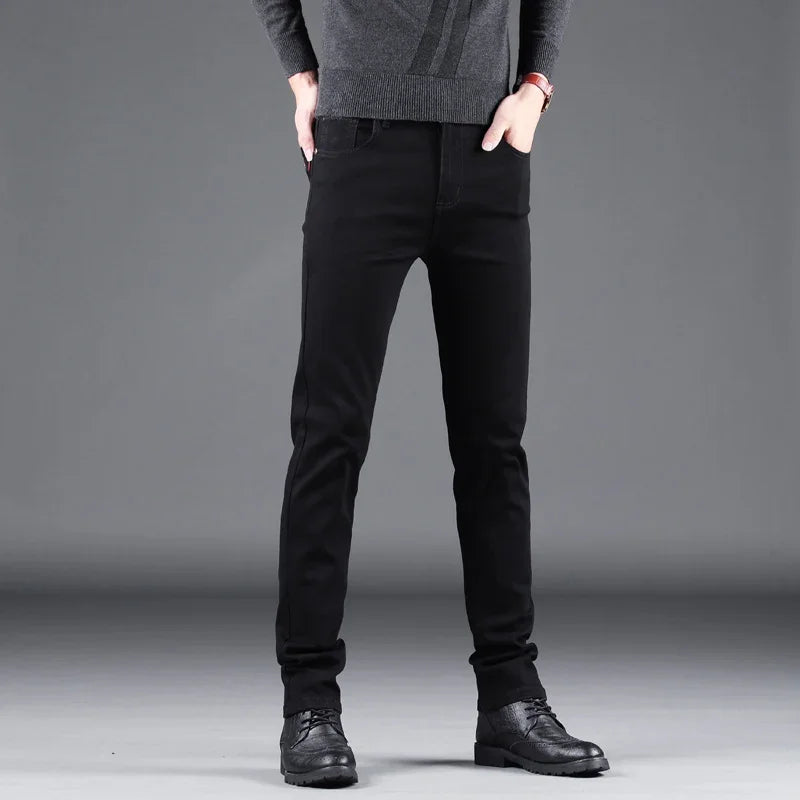Jeans Masculinas Pretas Slim Fit - Elásticas Retas Business Vintage