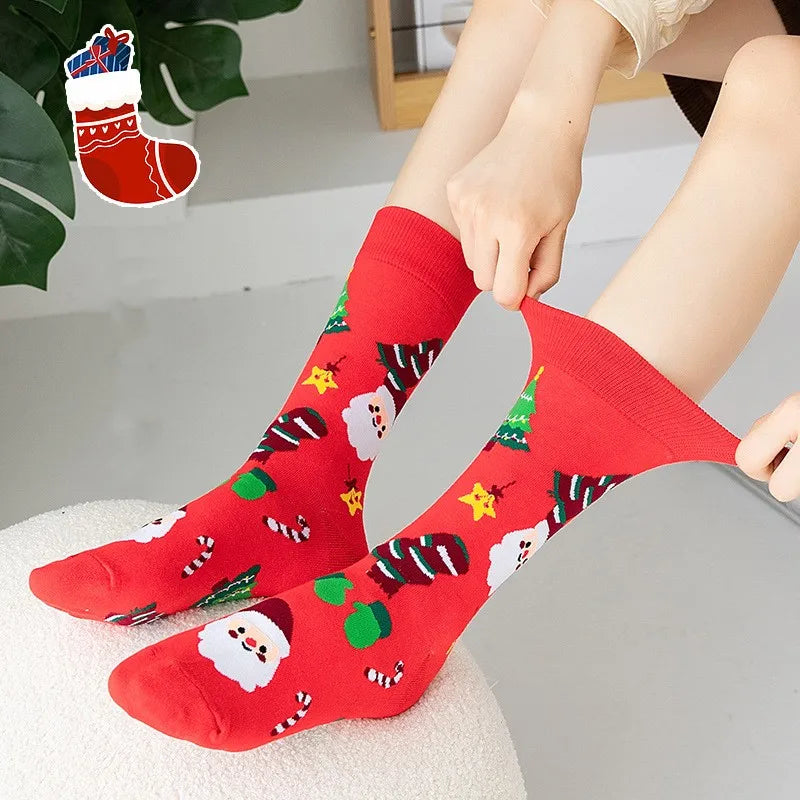 Meias Natal Unissexo Pack 3/6/8/12 Pares - Pai Natal Flocos Neve Presente