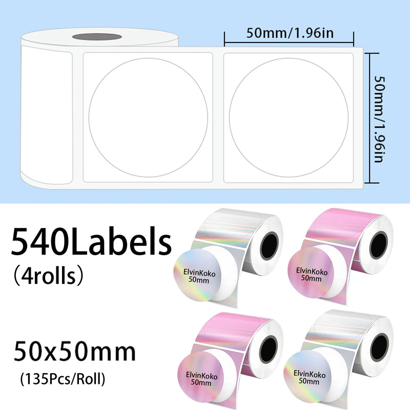 540 Etiquetas Circulares M110 50mm Impermeáveis - Papel Laser Redondo para P50 P1 DP30S M220