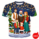 T-Shirt Natal Criança 2024 - Pai Natal 3D Impressão Street Hip Hop Manga Curta