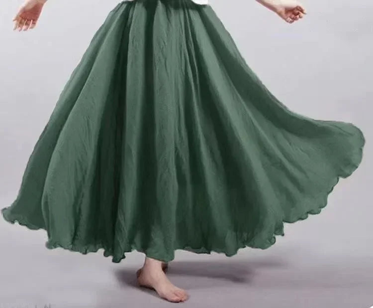 Saia Maxi Algodão Linho Cor Sólida - Casual Elegante Harajuku Longa