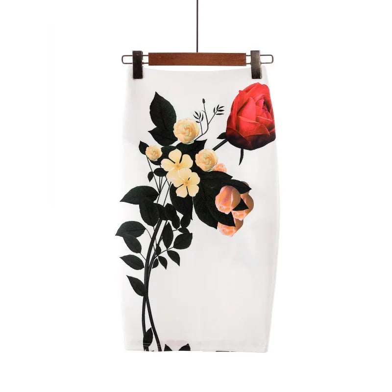 Saia Bodycon Estampado Flores Vintage - Midi Elegante Lápis Ajustada