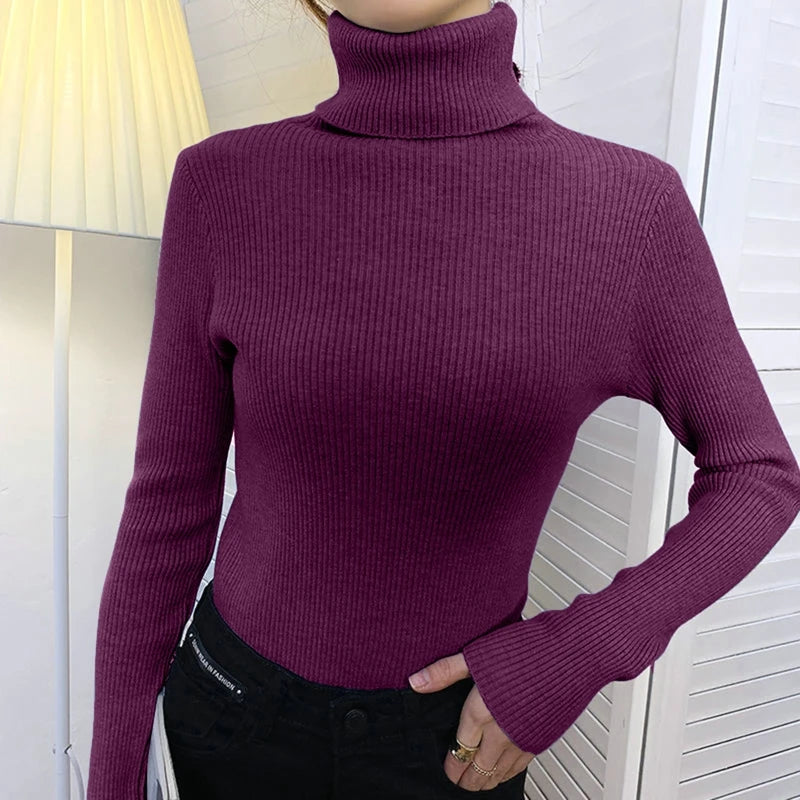Camisola Cashmere Gola Alta Feminina - Manga Comprida Quente Inverno