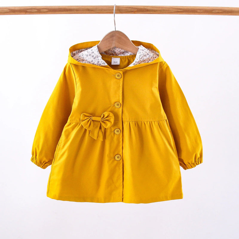 Casaco Menina Primavera Outono - Capuz Manga Comprida Flores Laço