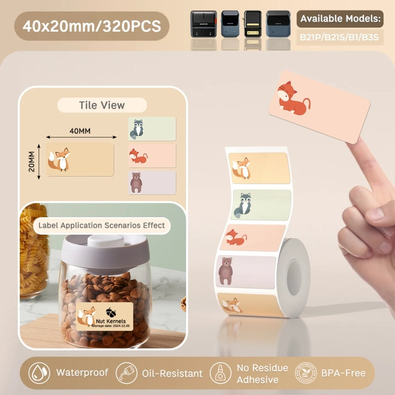 Papel Térmico Niimbot B21/B203/B3S - Etiquetas Autoadesivas Impermeáveis Resistentes a Óleo e Rasgos