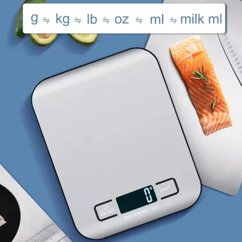 Balança Digital de Cozinha LED 5kg/1g - Painel Aço Inoxidável para Alimentos e Pastelaria
