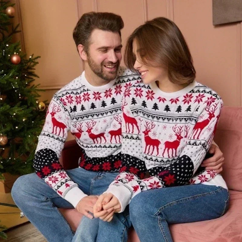 Camisolas Família Natal 2025 - Conjunto Pai Mãe Filhos Jacquard Quentes