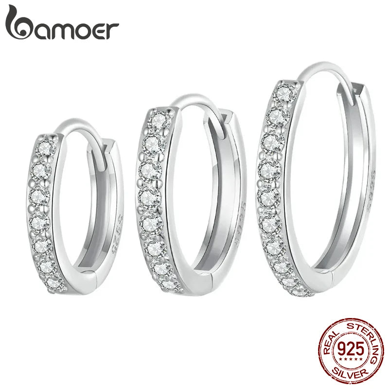 BAMOER 925 Sterling Silver Classic Paved CZ Huggie Hoop Earrings, 18K Gold Plated Cartilage Piercing Earrings Ear Cuff for Women