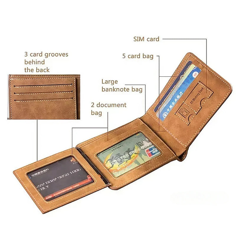 Carteira Masculina Couro Hipster - Compartimento Moedas Dobrável Luxo