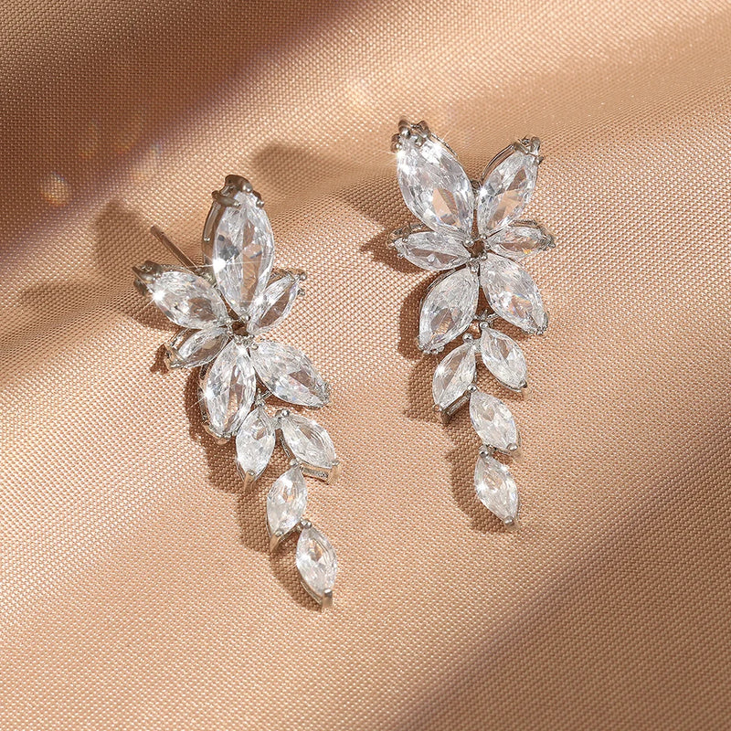 Conjunto Joias ZAKOL Luxo Zircão AAA Branco - Brincos Pulseira Colar 4 Peças para Casamento