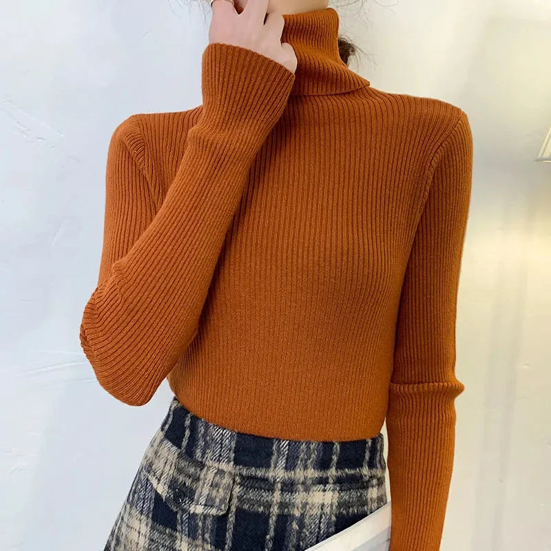 Camisola Cashmere Gola Alta Feminina - Manga Comprida Quente Inverno