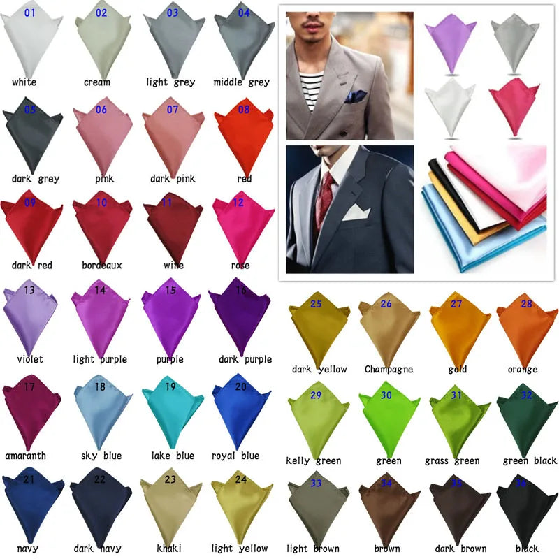 Lenços de Bolso Masculinos Luxo - Cores Sólidas Branco Preto Vermelho Poliéster 22x22cm
