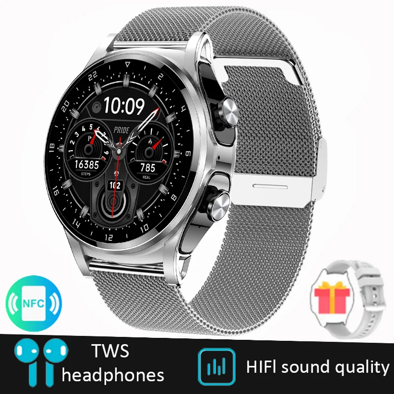 DAORKOW New 2 IN 1 Smart Watch TWS Earphone NFC Heart Rate Blood Oxygen Fitness Tracker Sport Watch Wireless Call Smartwatch Men